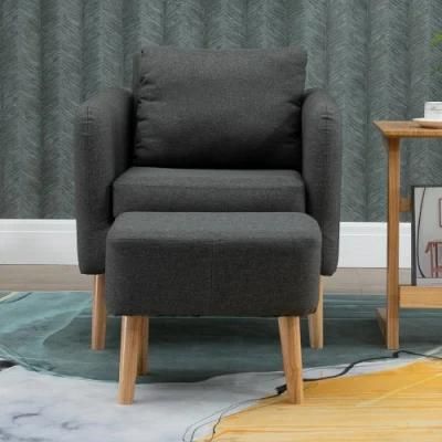 Modern Design Furniture Linen Fabric Leisure Sofa Chair Living Room Revolving Lounge Armchair with Stool