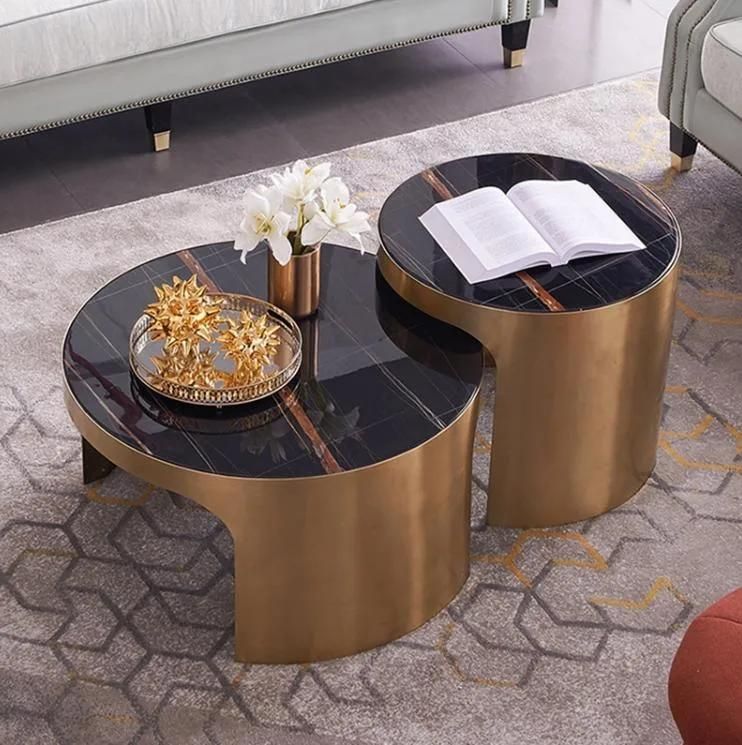 High Quality Modern Luxury Natural Marble Stainless Steel Coffee Table for Home Party Villa Hotel 007L