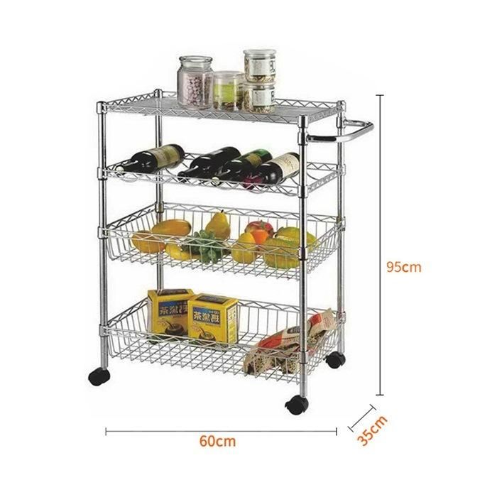 Mobile Heavy Duty Metal Chrome Kitchen Push Cart Trolley for Home Use