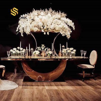 Wedding and Event Golden Steel Base Glass Top Dining Table