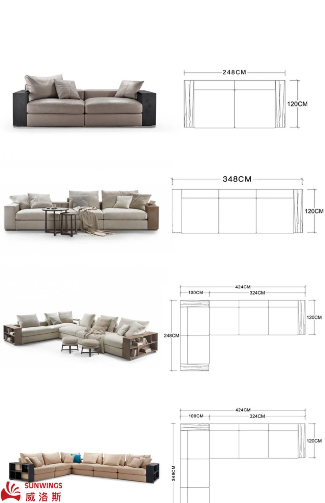 Light and Luxury Metal Frame with Wood Armrest Recreational Fabric Sofa for Hotel