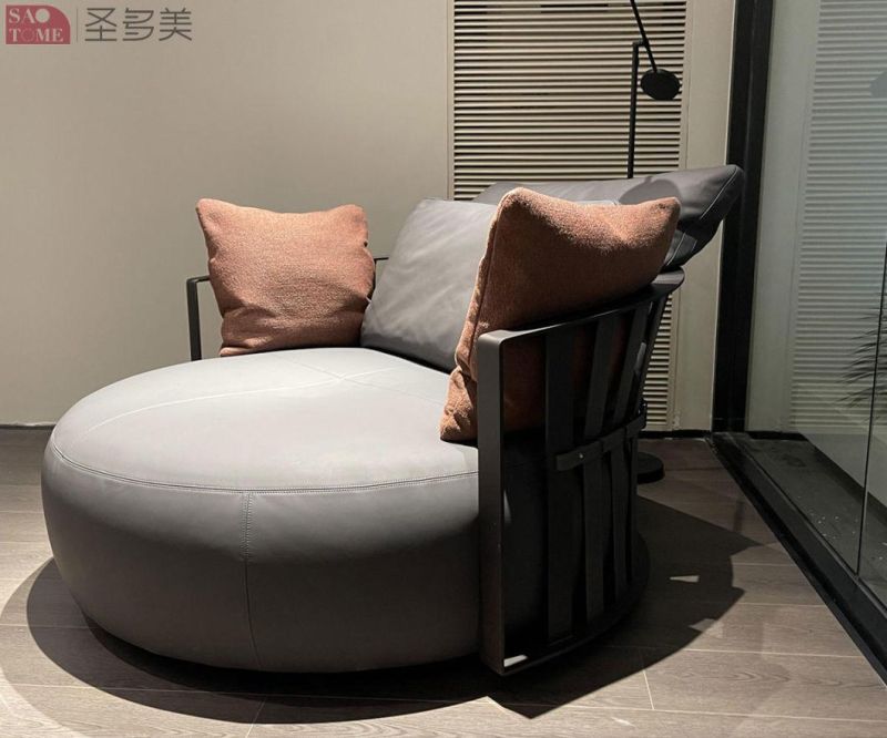 Factory New Product Round Shaped with Armrest Leather Sofa