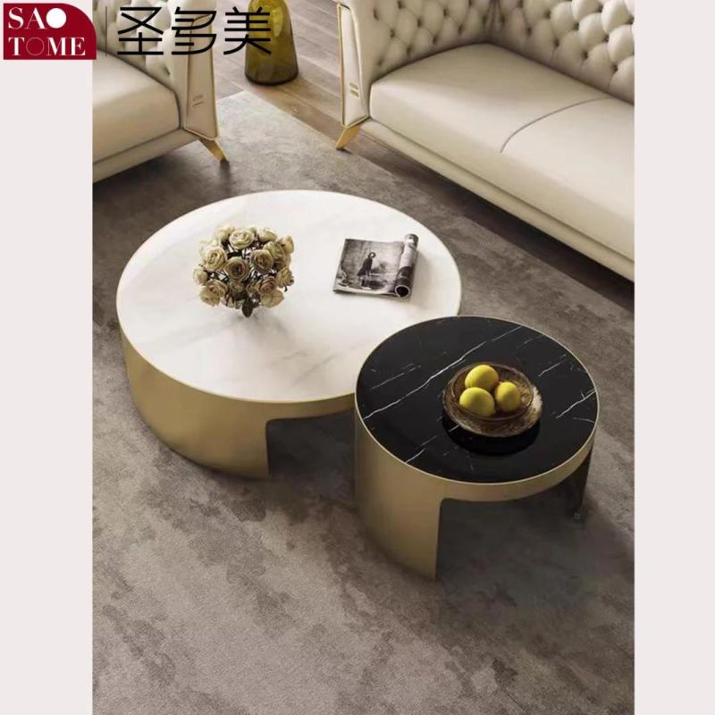 Modern Living Room Furniture Solid Stainless Steel Round Base Slate Coffee Table