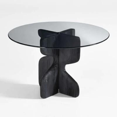 High Quality Luxury Modern Temper Glass Top Solid Wood Base Dining Restaurant Home Hotel Table