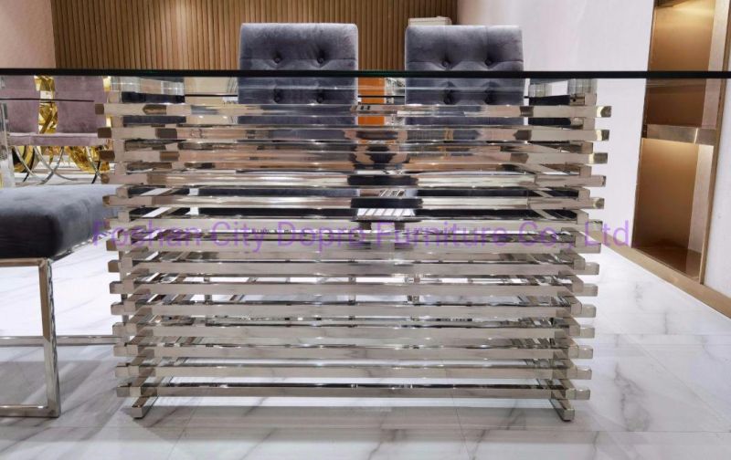 Hot Sale 2021 New Stainless Steel Home Furniture Clear Glass Dining Table