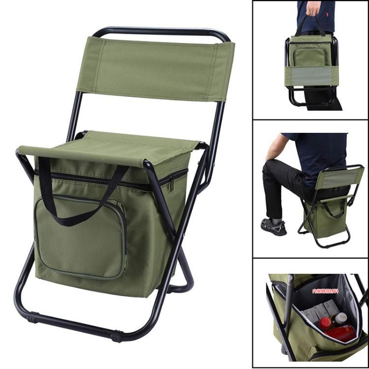 Outdoor Folding Fishing Portable Camping Stool Foldable Chair with Double Layer Oxford Fabric Cooler Bag