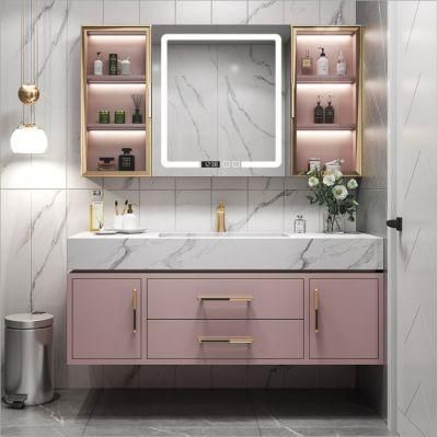 Pink Bathroom Cabinet Simple Rock Plate Integrated Basin Toilet Washstand Wash Basin Cabinet Combination Net Red