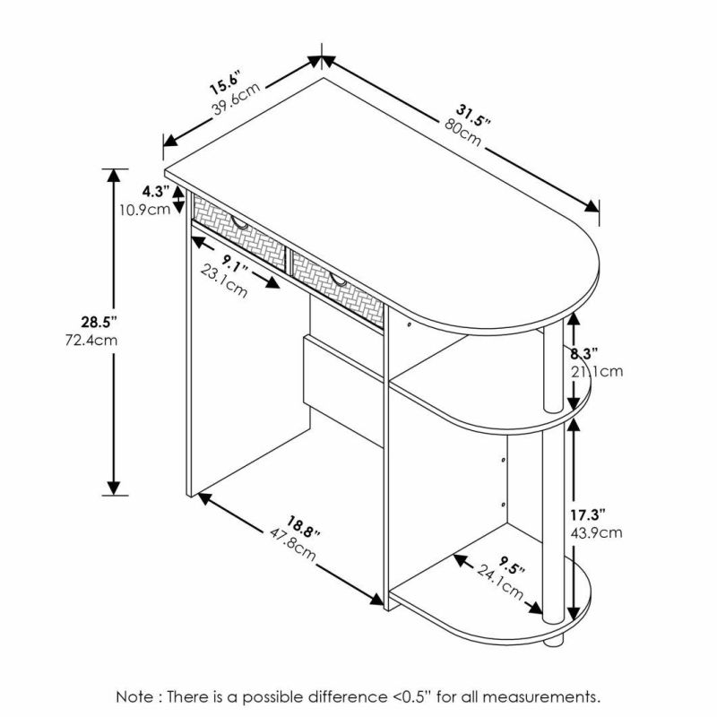 Home Laptop Notebook Computer Desk/Table, with 2 Bin Drawers, Black/Grey