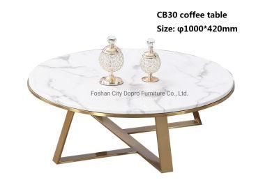 Dopro Modern Stainless Steel Polished Titanium Gold Coffee Table CB30, with Art Marble Table Top