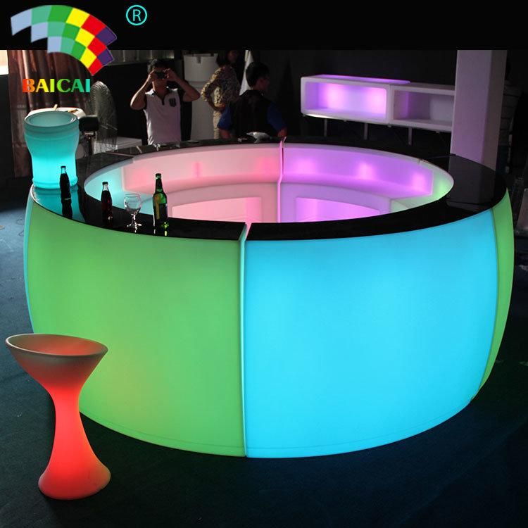 High Quality PE LED Glowing Round Bar Table LED Furniture Glow Table