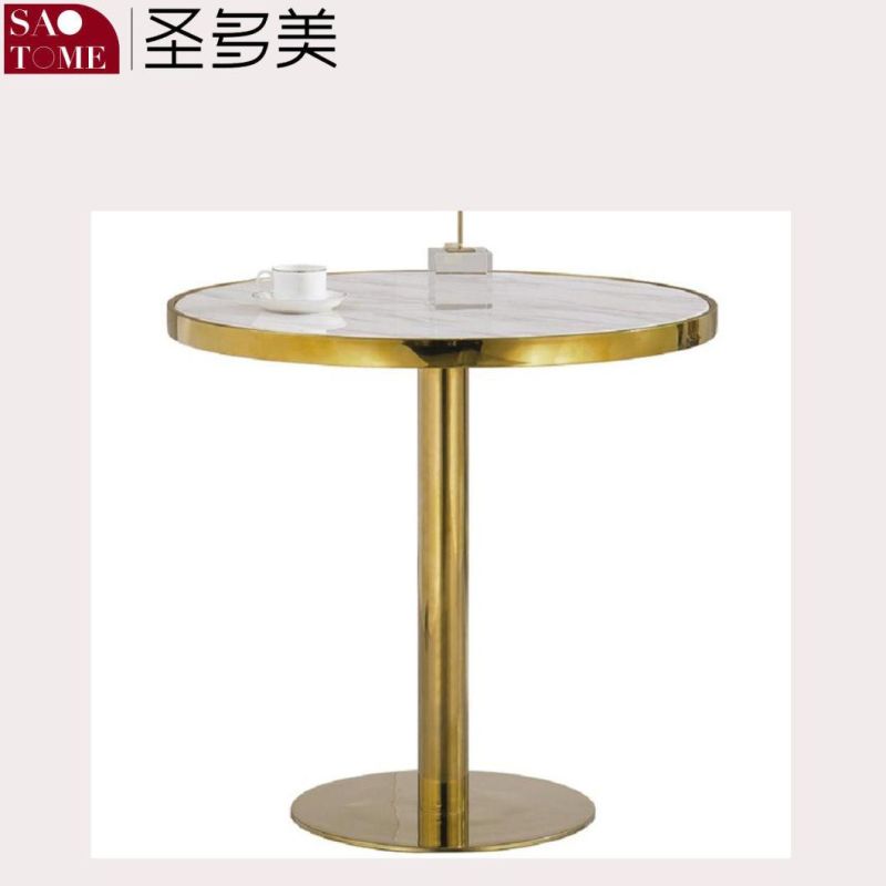 Modern Stainless Steel Pillar Marble Countertop Side Table Coffee Table