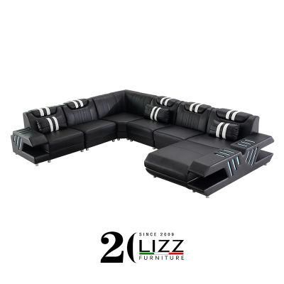 Rome Modern Sectional Genuine Leather Sofa with LED Night Light