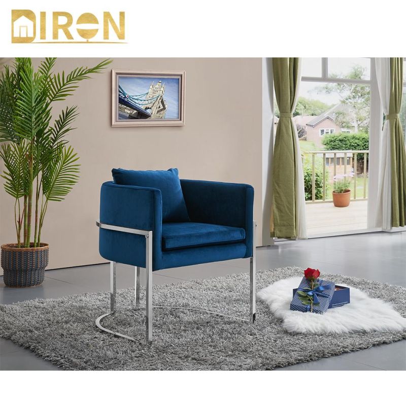 Hotel Home Livingroom Modern Furniture Blue Fabric Stainless Steel in Chrome Color Dining Chair