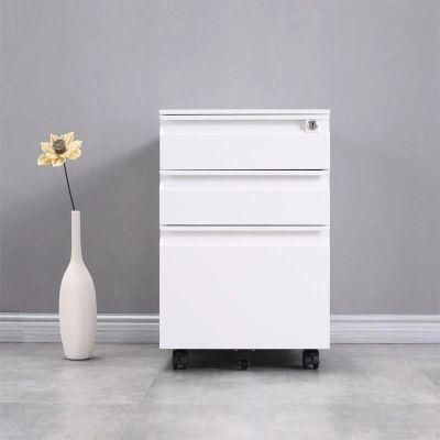 3 Drawers Cabinet Wheels Office File Cabinet Locked Modern Furniture