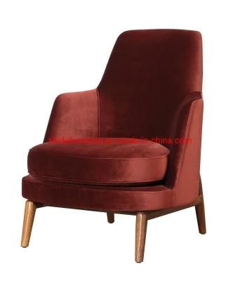 Solid Wood Leg Red Velvet Lobby Reception Area Living Room Chatting Chair