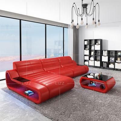 Chinese Manufacture Modern Home Living Room Furniture Set Luxury Top Grain Geniue Leather Sofa with LED