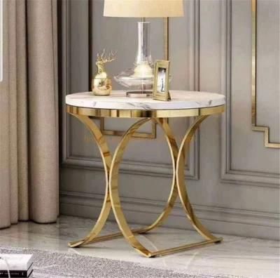 Luxury Modern Round Marble Coffee Table Dining Table with Brass Metal X Y Base Side End Table