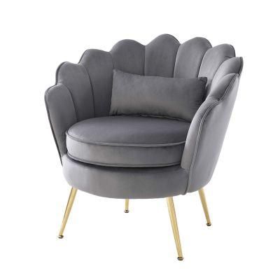 Grey Modern Luxury Fashion Armrest Upholstered Velvet Fabric Single Leisure Indoor Chair with Gold Leg