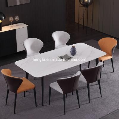 Modern Unique Home Dining Set Marble Top Steel Foundation Dining Table
