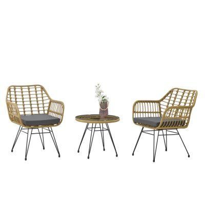 Modern Rattan Coffee Chair Table Set 3 PCS, Garden Set Two Chair + One Table