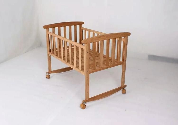 Bamboo Wood Convertible Round Baby Bed Cribs, Baby Nursery Furniture