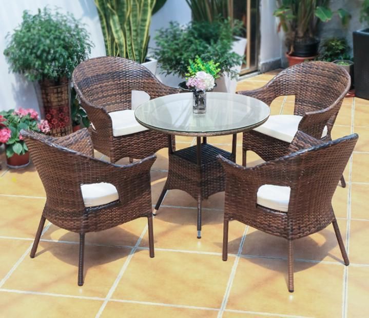 Outdoor Aluminum Frame PE Rattan Garden Dining Set 4 Chairs Modern Outdoor Furniture Set