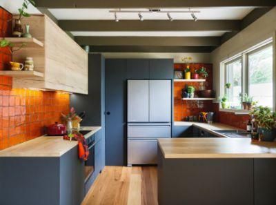 Dark Blue with Wooden Cupboard Wholesale Furniture Pantry Waterproof Solid Wood Kitchen Cabinets