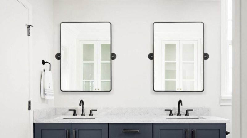 22 X 30 Inch Black Metal Framed Pivot Rectangluar Bathroom Mirror for Wall