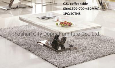 Dopro Modern Design Classic LV Shape Stainless Steel Polished Shiny Coffee Table C21, with Art Marble Table Top