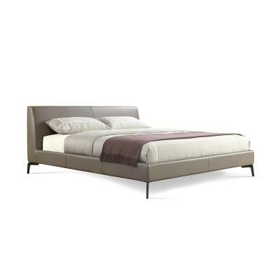 Concise Home Minimalist Style Bedroom Furniture Genuine Leather or Fabric Upholstered Metal Legs Double Bed