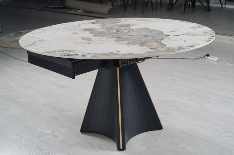 Customized Modern Furniture Metal Feet Ceramic Top Electric Extendable Dining Table