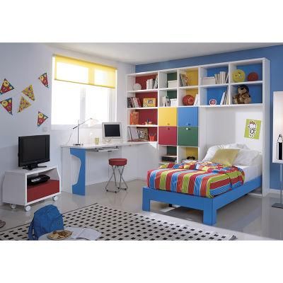 Nordic Style Modern Green Kids Bedroom with Hanging Cabinet &amp; Writing Desk Kids Bed