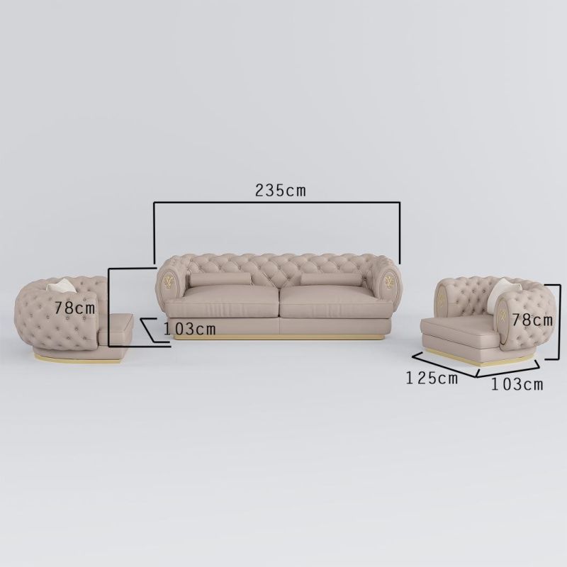 Modular Contemporary Luxury Hotel Home Furniture 1+3+1 Italian Style Living Room Yellow Genuine Leather Sofa