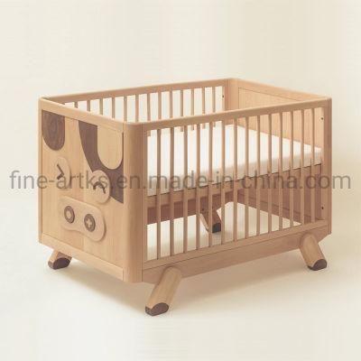 Cartoon Piggy Infant Bed Paint-Free Adjustable Height Solid Wood Baby Playpen Cot