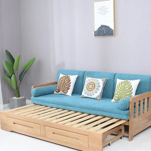 Modern and Simple Solid Wood Sofa Bed with Storage