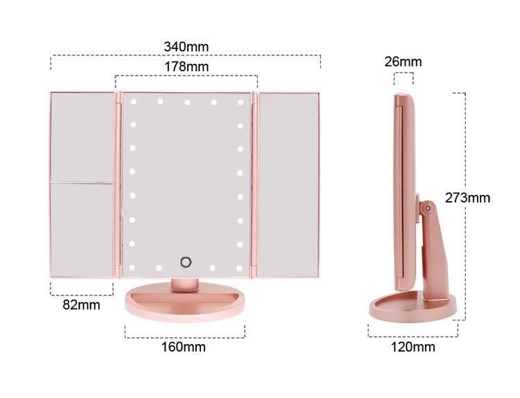 Unique Items Organizer Three Sides Foldable Makeup Light Mirror