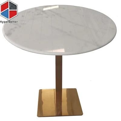 Wholesale Marble Stone Coffee Table White Round Top and Square Stainless Steel Gold Base