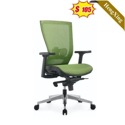 Simple Design Office Furniture Middle Back Mesh Chairs Green Fabric Swivel Height Adjustable Ergonomic Chair
