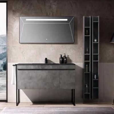 Modern MDF Grey Bathroom Vanity with Side Cabinet