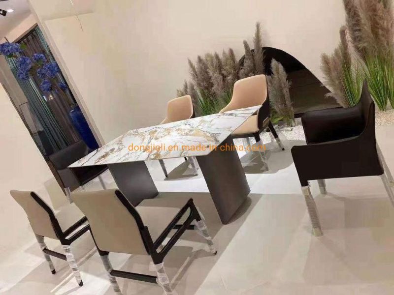 New Design Stainless Steel Black Frame Marble Top Rectangle Tables Dining Table