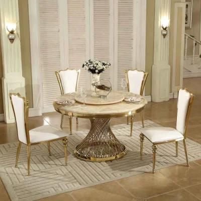 Modern Steel Frame Round 8 Seater Marble Top Dining Table Set