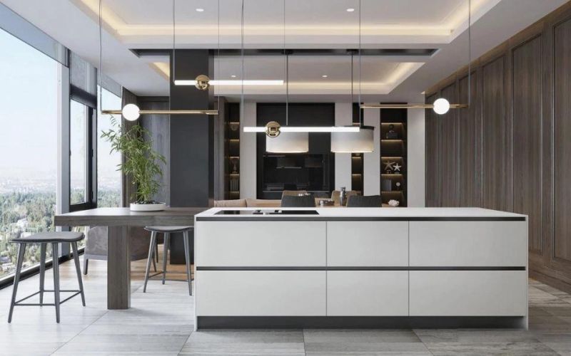 High Quality Customization Simple Countertop Handleless Door Kitchen Cabinet