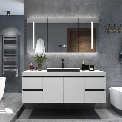 Modern Hot Selling Wall Mounted Plywood with Melamine Cabinet Quartz Table Top Bathroom Vanity From China Suppliers with LED Lighted Mirror