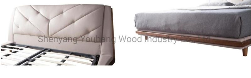 2021 Double Genuine Leather Bed Bedroom Upholstered Metal Frame with Solid Wood Slat Bedroom Furniture