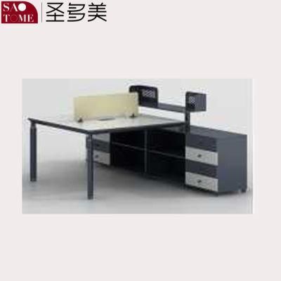 Modern Office Furniture Two-Seater Desk with Support Cabinet and Screen Clip and File Rack