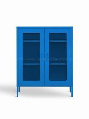 Glass 2 Doors Storage Accent Cabinets with Adjustable Shelves for Living Room