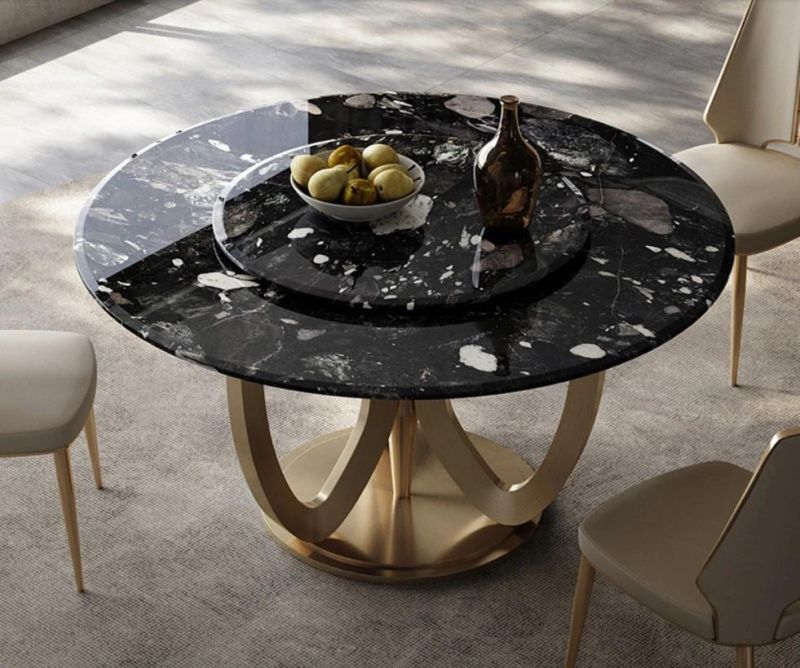 Modern Italian Luxury Marble Dining Furniture Set High End Golden Stainless Steel Natural Marble Dining Tables