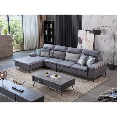Foshan Shunde Modern Italian Home Furniture Lounge Conner Living Room Grey Leather Sofa
