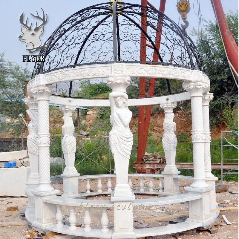 Luxury Large Greek White Modern Stone Marble Figure Garden Outdoor Gazebo with Figure Maiden Statue Marble Gazebo