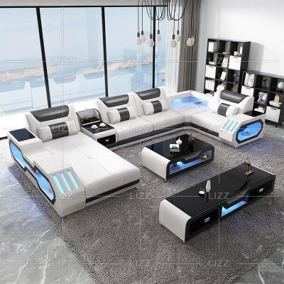Italy Style Functional Home Furniture Set Modern Leisure U Shape Living Room Leather Sofa